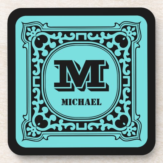 Vintages grünes Zieralphabet Getränkeuntersetzer (Vorderseite)