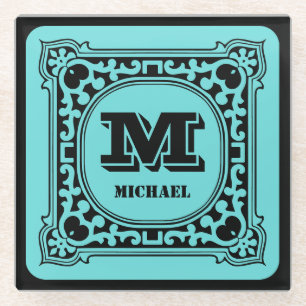 Vintages grünes Zieralphabet Glasuntersetzer