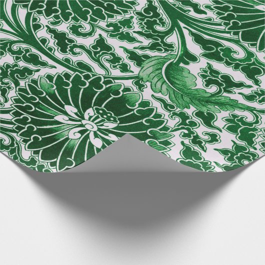 Vintages grünes Zierblumenmuster Geschenkpapier (Ecke)
