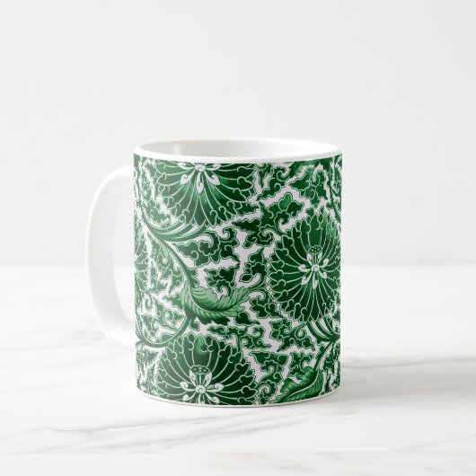 Vintages grünes Zierblumenmuster Kaffeetasse (Vorderseite Links)