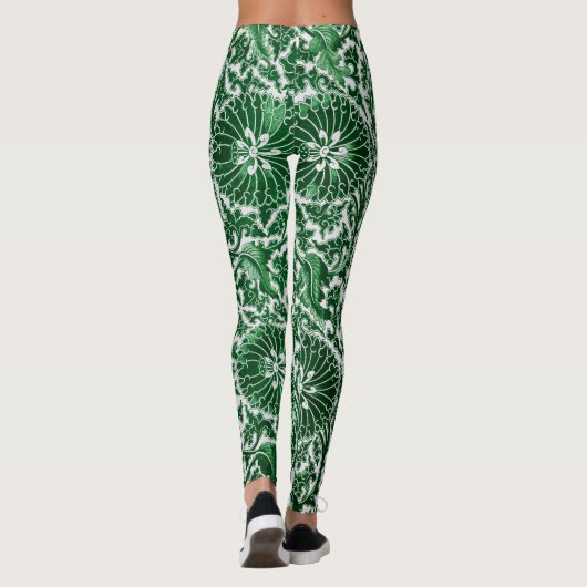 Vintages grünes Zierblumenmuster Leggings (Rückseite)