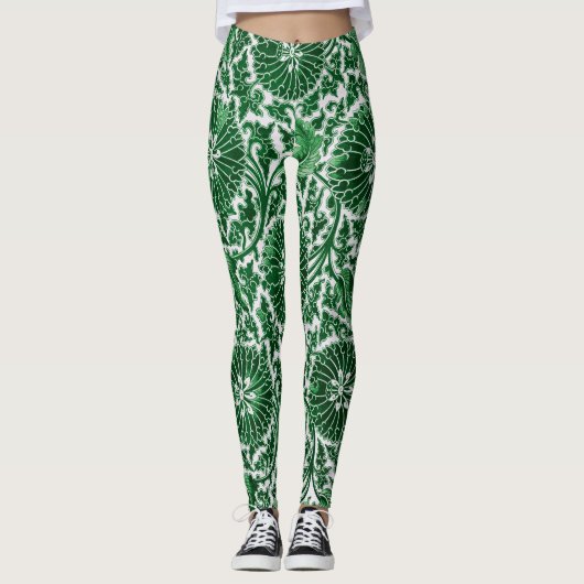 Vintages grünes Zierblumenmuster Leggings (Vorderseite)