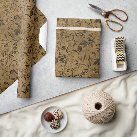 Vintages Grunge Leaf Muster Wrapping Paper Roll Geschenkpapier (Kunsthandwerk)
