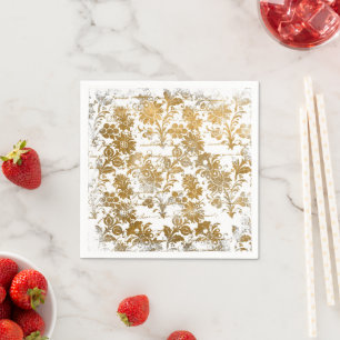 Vintages Grunge Script Gold Damask Muster Serviette