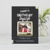 Vintages Grunge TV Foto Geburtstag Einladung (Stehend Vorderseite)