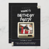 Vintages Grunge TV Foto Geburtstag Einladung (Vorne/Hinten)