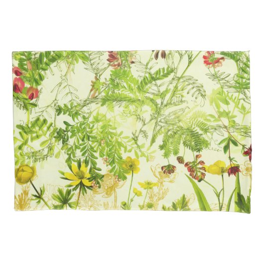 Vintages Grünwald Botanische Blätter Wildblume Kissenbezug (Vorderseite)