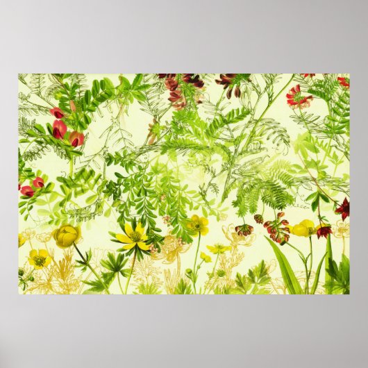 Vintages Grünwald Botanische Blätter Wildblume Poster (Vorne)
