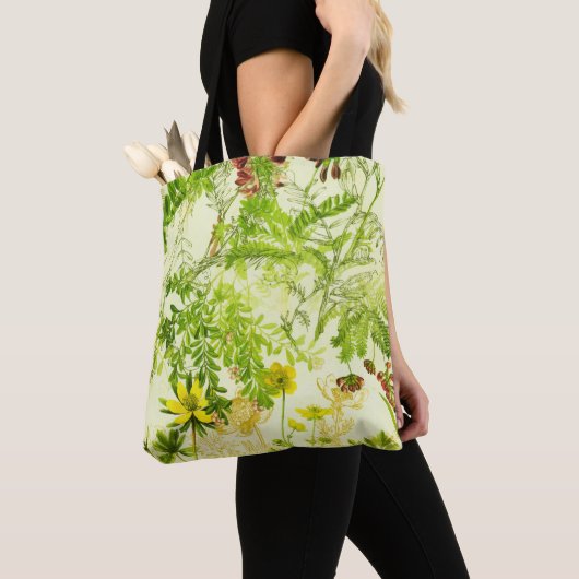 Vintages Grünwald Botanische Blätter Wildblume Tasche (Von Nahem)