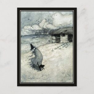 Vintages Halloween Arthur Rackham Hexe + Schwarze  Postkarte