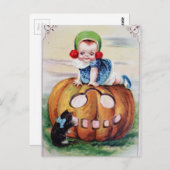 Vintages Halloween Baby On Pumpkin Postkarte (Vorne/Hinten)