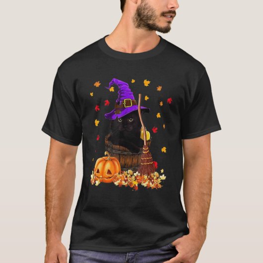 Vintages Halloween Beängstigender Schwarzer Katze T-Shirt (Vorderseite)