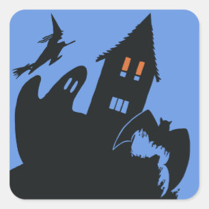 Vintages Halloween, Beängstigendes Spuk Haus und H Quadratischer Aufkleber