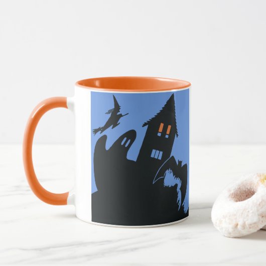 Vintages Halloween, Beängstigendes Spuk Haus und H Tasse (Mit Donut)