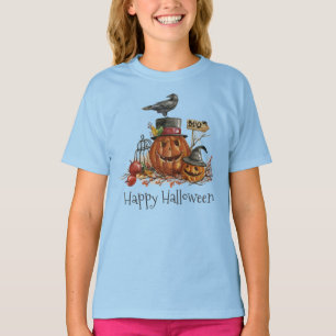 Vintages Halloween Black Bird Pumpkins Sleeve Shir T-Shirt