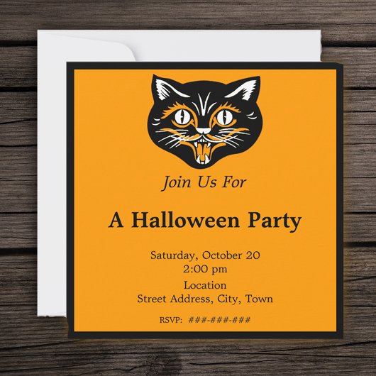 Vintages Halloween Black Cat Face Party Einladung