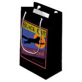 Vintages Halloween-Black Cat Flying School Kleine Geschenktüte (Rückseite Schrägansicht)
