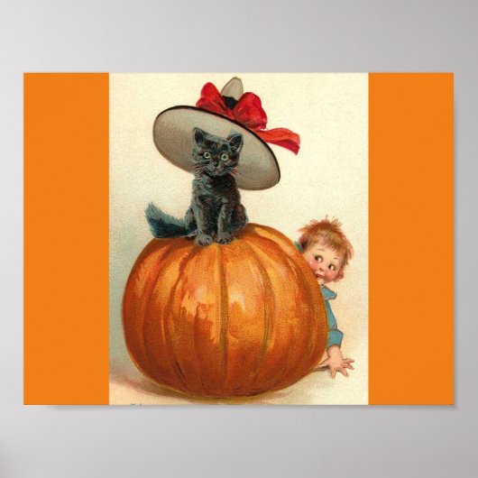 Vintages Halloween Black Cat Hexenhut Pumpkin Baby Poster (Vorne)