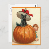 Vintages Halloween Black Cat Hexenhut Pumpkin Baby Postkarte (Vorne/Hinten)