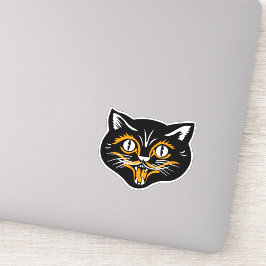 Vintages Halloween Black Cat lächelnd Gesichter Or Aufkleber