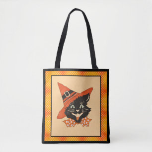 Vintages Halloween Black Cat - Orange Witzhut Tasche