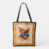 Vintages Halloween Black Cat - Orange Witzhut Tasche (Rückseite)