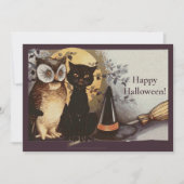 Vintages Halloween Black Cat & Owl Hexenhut Moon (Vorderseite)