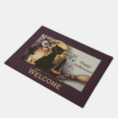 Vintages Halloween Black Cat & Owl Hexenhut Moon Fußmatte (Schrägansicht)