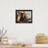 Vintages Halloween Black Cat & Owl Hexenhut Moon Poster (Küche)