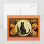 Vintages Halloween Black Cat Pumpkin Viktorianisch Postkarte (Vorne/Hinten)