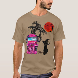 Vintages Halloween Black Cat Witz Moon & Pink Scho T-Shirt