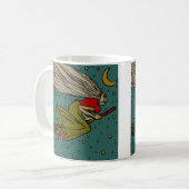 Vintages Halloween, böse Hexe, die auf Broomstick  Kaffeetasse (Vorderseite Links)