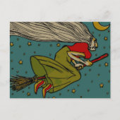 Vintages Halloween, böse Hexe, die auf Broomstick  Postkarte (Vorderseite)
