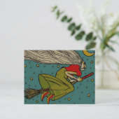Vintages Halloween, böse Hexe, die auf Broomstick  Postkarte (Stehend Vorderseite)