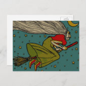 Vintages Halloween, böse Hexe, die auf Broomstick Postkarte (Vorne/Hinten)