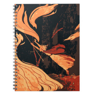 Vintages Halloween, böse Hexe mit Feuer im Wald Notizblock