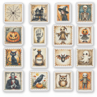 Vintages Halloween Briefmarke Sticker Set