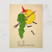 Vintages Halloween-Broom Hexenkarte Postkarte (Vorderseite)