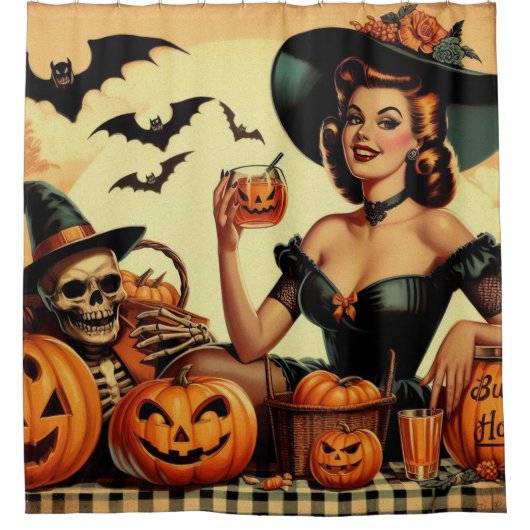 Vintages Halloween-Button Duschvorhang (Vorderseite)