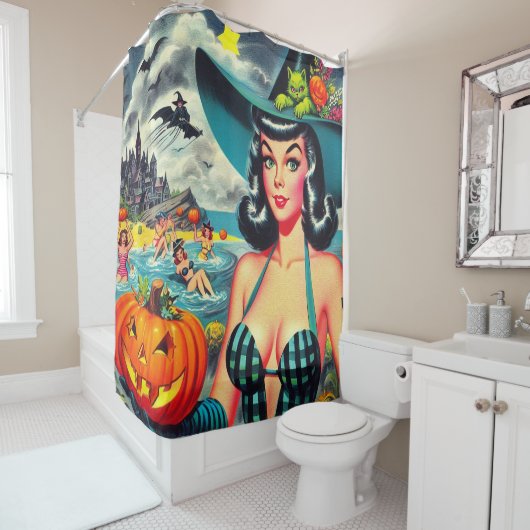Vintages Halloween-Button Duschvorhang (Beispiel)