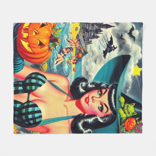 Vintages Halloween-Button Fleecedecke (Vorderseite (Horizontal))