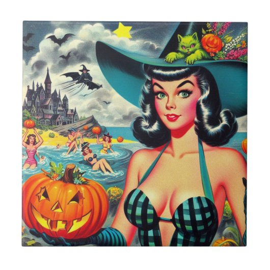 Vintages Halloween-Button Fliese (Vorderseite)