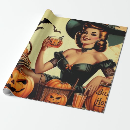 Vintages Halloween-Button Geschenkpapier (Ungerollt)