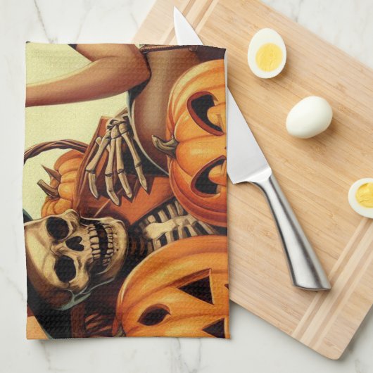 Vintages Halloween-Button Geschirrtuch (Viertel Falte)