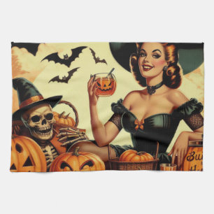 Vintages Halloween-Button Geschirrtuch