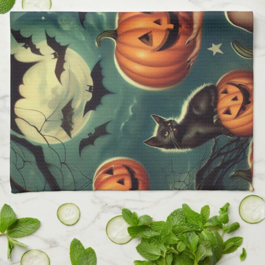 Vintages Halloween-Button Geschirrtuch (Gefaltet)