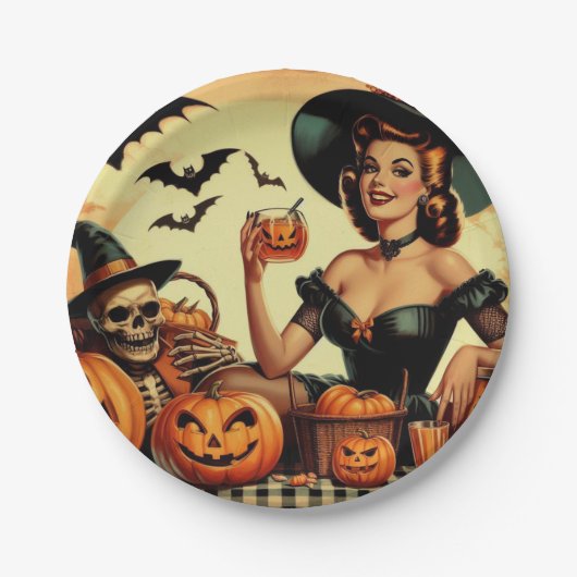 Vintages Halloween-Button Pappteller (Vorderseite)