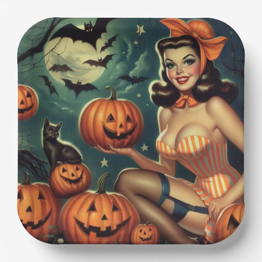 Vintages Halloween-Button Pappteller (Vorderseite)