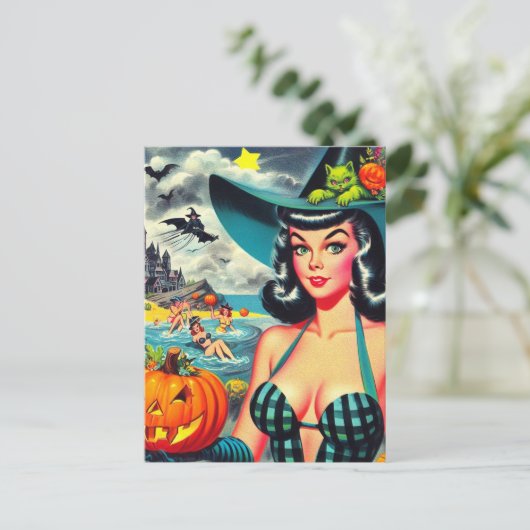 Vintages Halloween-Button Postkarte (Stehend Vorderseite)