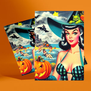 Vintages Halloween-Button Postkarte